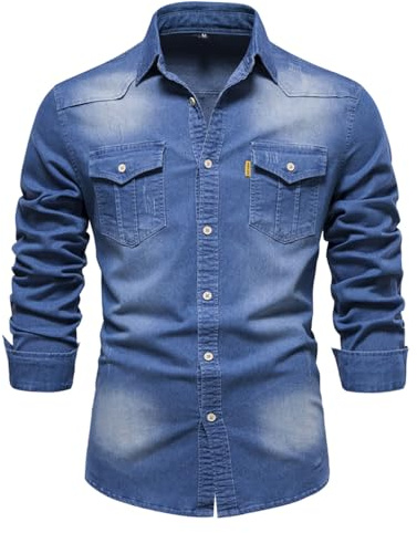 Morbuy Denim Shirts for Men Regular Fit Long Sleeve Casual Mens Cotton Collared Button Down black denim Jacket Shirts Top Autumn Winter Coats with Pocket