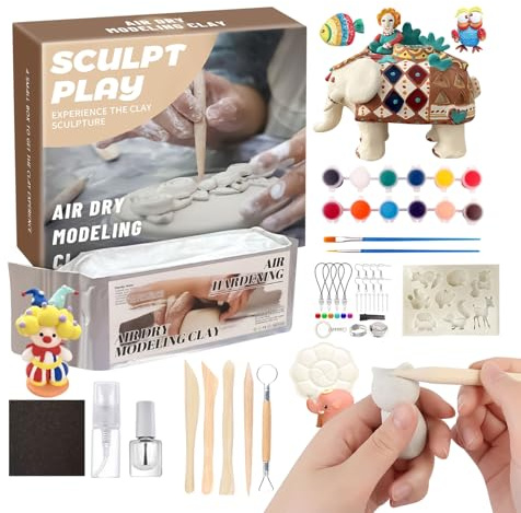 Argile séchée à l'air libre pour adultes | Peinture douce et sûre 12 couleurs – Argile sèche à l'air libre – Accessoire de poterie pour fête, anniversaire, maison, filles, adultes, Noël, intérieur et