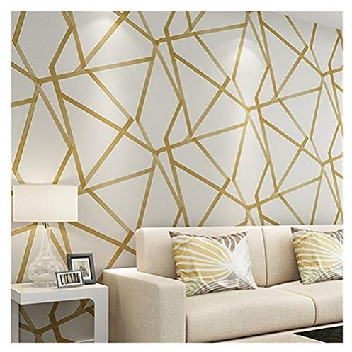 YZWHKJ Self-Adhesive Wallpaper 3D Geometric Wallpaper Blue Beige Wall Paper Modern Design Stripes Triangles Pattern Bedroom Living Room Home Decor(Cream Gold)