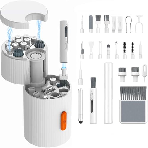 auvstar Kit Pulizia Tastiera PC,Rotazione Magnetica 33 in 1 Pulizia Elettronica Portatile,Multifunzionale Screen Cleaner per AirPods,Auricolari Bluetooth,Telefoni,Tablet,Fotocamere,Computer (Bianco)