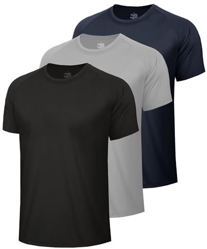BOOJO 3 Pack Gym Tops Men UK Mens Running T Shirts Fit Quick Dry for Sports | Breathable and Lightweight Workout Crew Neck Tshirts,Moisture Wicking Short Sleeve Tee Shirt for Athletic Training Wear
