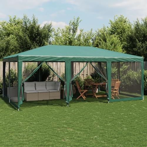 Nqyjm Trädgårdspaviljong utomhus festtält med 10 sidoväggar i grönt nät 6 x 4 m HDPE paviljong tält tält för bröllop, camping, kommersiella evenemang