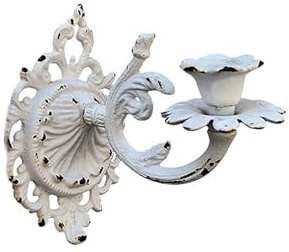 Lot de 2 bougeoirs muraux en fonte style shabby chic à suspendre pour mur, appliques murales, décoration de cheminée de salon (blanc)