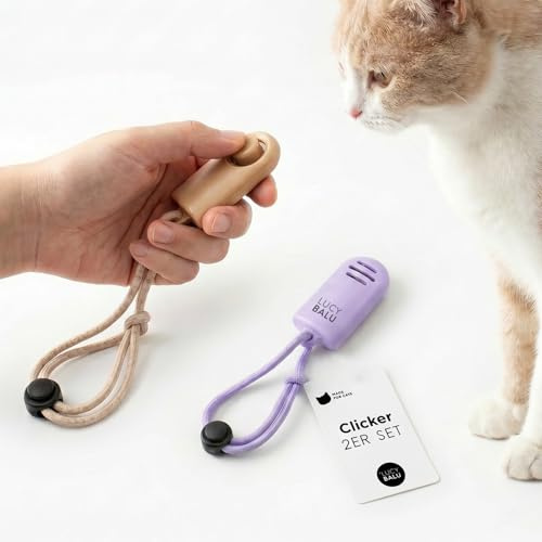 LucyBalu® Clicker Lot de 2 pour entraînement Chat et Chien I Lilas, Taupe