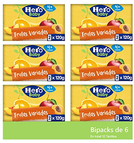 Hero Baby - Tarritos de Frutas Variadas, Ingredientes 100% naturales, Sin Azucares Añadidos ni Almidón, Alimento Infantil a Partir de 4 meses - 120 g (Total 12 unidades)