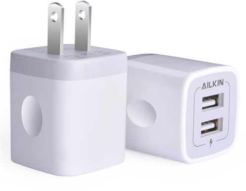USB Wall Charger, Charger Adapter AILKIN 2Pack 2.1A Dual Port Quick Plug