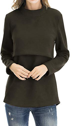 Smallshow Damen Fleece Stilloberteile Winter Langarm Stillkleidung für Stillen M Army Green