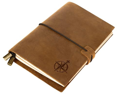 WANDERINGS A6 Travelers Notebook A6 Refillable Leather Travel Journal, Hand- 17x13cm (A6) - Crafted Genuine Leather - Perfect for Writing, Poets, Travelers, as a Diary - Blank Inserts.