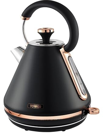 Tower T10044RG Cavaletto Pyramid Kettle with Fast Boil, Detachable Filter, 1.7 Litre, 3000 W, Black and Rose Gold