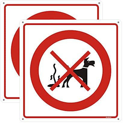 Andchi 2 pezzi cartello feci cane, Segnale di avvertimento per la pulizia dopo il cane, nessun segno di sporcizia, cartello quadrato in metallo alluminio, dimensioni 300x300 mm