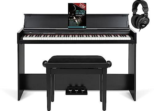 FunKey DP-1088 SM Digitalpiano Set - Schlankes Keyboard im Digitalpiano-Design - 88 anschlagdynamische Keyboard-Tasten - 20 Sounds - Spar-Set mit Bank, Kopfhörer und Noten - Schwarz matt