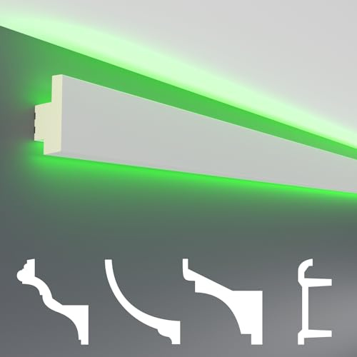 HEXIM LED Stucco Profile Savings Pack - Illuminazione indiretta con finiture per soffitti in PU, chiare e opache (2m LED-18) Light Coves Facades Bianco