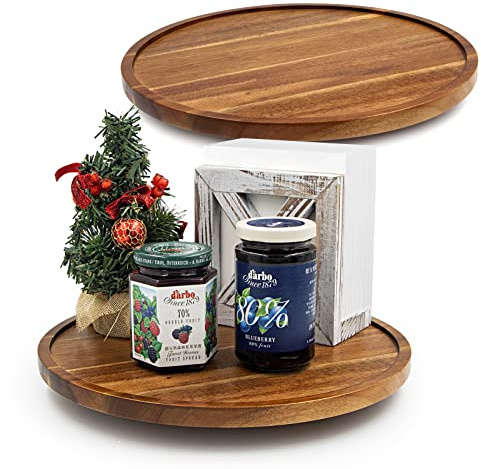 ANBOXIT Lazy Susan skåp organiserare, 25,4 cm trä Lazy Susan skivspelare, skivspelare i akacia trä, roterande kryddhylla för köket (2-pack) | för skåp, Acacia trä skivspelare kök kryddhylla (2-pack)