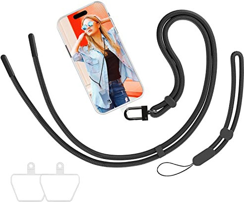 mylovetime Handykette, Universal Handyband zum Umhängen kompatibel mit meisten Smartphones 1 Halsband + 1 Handschlaufe verstellbar und abnehmbar Schwarz