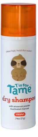 T is for Tame - Powder Puff Dry Shampoo for Babies & Kids – Gentle Hair Formula with Arrowroot Powder & Activated Charcoal, Mess-Free Application, Made in USA - 0.74 oz