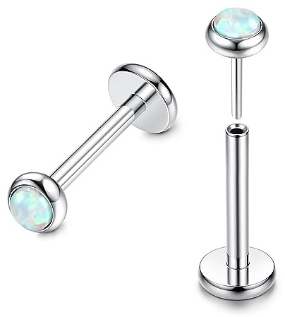 FIOROYAL G23 Titanium Labret Studs Cartilage Earrings 16G 8MM Threadless Push in Medusa Piercing Studs Sliver Nose Stud Opal Flat Back Earrings Nose Labret Lip Tragus Helix Piercing Jewellery