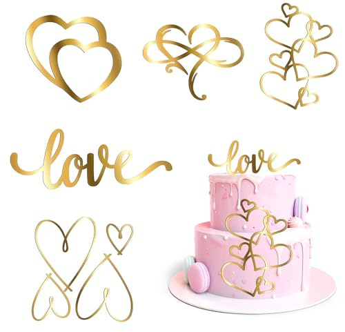 5 Pezzi Decorazioni per Torta in Acrilico a Forma di Cuore, Topper per Torta Anniversario Cuore, Decorazioni per Torta Personalizzate per Matrimonio Anniversario Compleanno San Valentino Festa