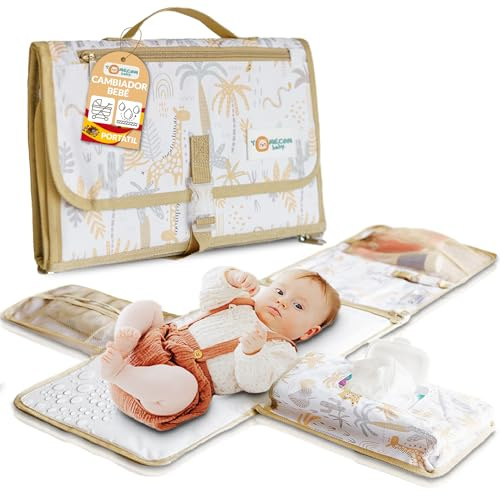 TOMECOM Cambiador de Bebe Portátil - Cambiador Bebé Plegable e Impermeable - Regalos Originales Bebe Recien Nacido - Bolsa de pañales desmontable con 5 bolsillos Ideal Viaje