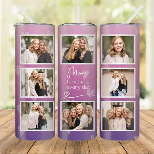 zouwii Taza De Acero Inoxidable Con Foto Personalizada | Vasos Delgados De Acero Inoxidable De 20 Oz | Taza De Vaso Personalizada | Vaso De Fotos Conmemorativo | Vaso De Fotos Conmemorativo Para Mamá