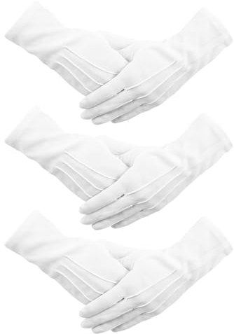 VIDSTW 3 Paia Guanti Cotone Bianchi, Guanti in Tessuto Morbido Bianco, Guanti di Cotone più Comodi e Traspiranti, Guanti da Lavoro per Ispezione Pulizia di Gioielli, Argenterie o Controllo di Foto