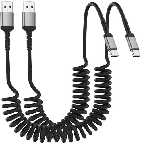 ADILIFT Coiled USB-A to Type-C Cable [0.3M-1M, 2Pack] Fast Charging for iPhone 16/15/Plus/ProMax, Galaxy S24 Ultra S23 FE S22 S21, Google Pixel, Xiaomi, Black