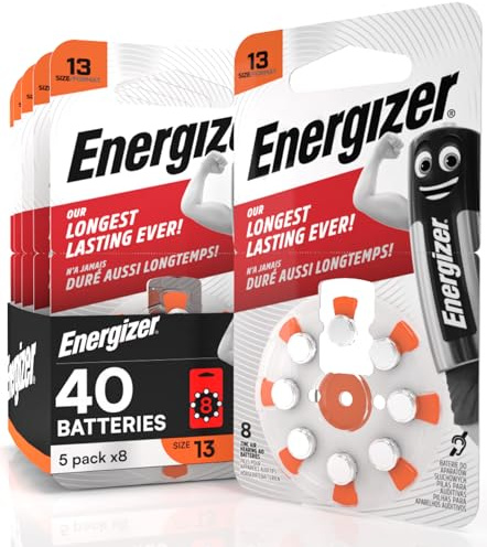 40 Batterie Acustiche Energizer per Apparecchi Acustici Auricolari Misura 13 Arancione - 5 Blister da 8 Pile