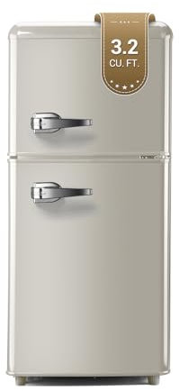 Zyerch Retro Small Fridge with Freezer 3.2 Cu. Ft., Retro RV Fridge with 7-Level Adjustable Thermostat, Compact Dorm Fridge Retro Style with Separate Freezer for RV, Dorm, Apartment, Kitchen, Cream