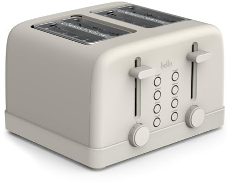 bella 4 Slice Toaster, 6 Setting Shade Control with Reheat & Cancel Buttons, Removable Crumb Tray, Anti Jam & Auto Shutoff, 900 Watt, Oatmilk