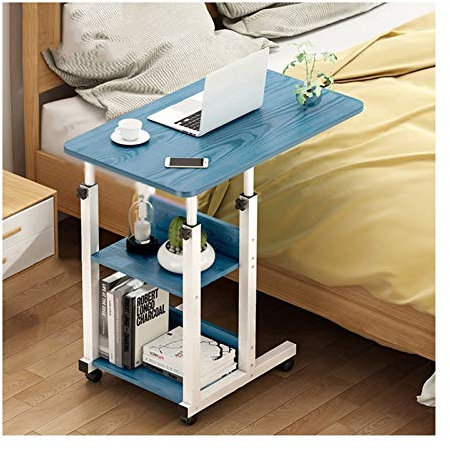 Mesa de Cama Ajustable para computadora portátil con Ruedas, estación de Trabajo portátil para Oficina en casa, Color Madera, 40 x 80 x, Uso móvil.