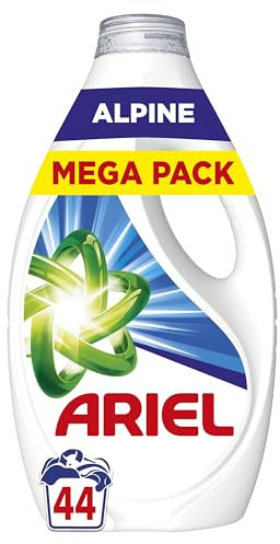 Ariel Lessive Liquide Alpine, 44 Lavages, Action Détachante en Un Seul Lavage, Fraîcheur Alpine Longue Durée, Formule Concentrée, Pré-traitement des Taches Efficace, Fabriqué en France