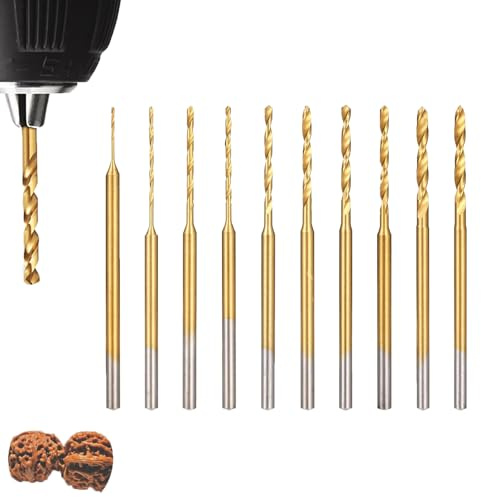 Set di 10 mini punte elicoidali - Con asta in carburo di titanio - Con rivestimento in carburo di titanio - Per bricolage, resina, gioielli, ambra, legno - 10 pezzi da 0,6 a 2,2 mm - HSS 2,35 mm