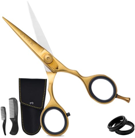 Forbici giapponesi Ontaki per barba e capelli - Lame convesse di precisione Taglio capelli - Manopola di regolazione della tensione Forbici da barbiere (Ottone dorato)