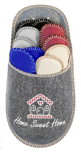 BOOTSY® Pantofole per ospiti - Motivo Home Sweet Home (5 Paia) • Pantofole in feltro per visitatori • Ciabatte per ospiti unisex • Taglie 35/38, 38/40, 41/43, 44/45 • Con borsa porta scarpe