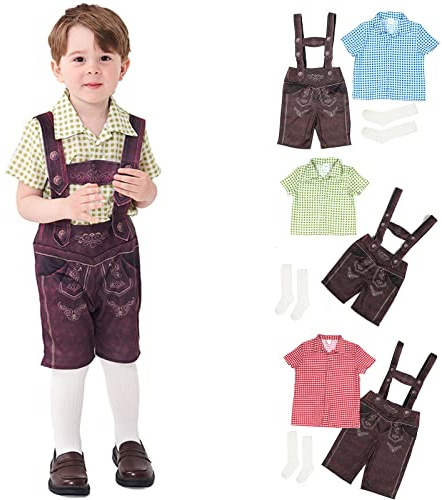 Generico Costumi Oktoberfest Tedeschi per Bambini, Set di 3 Abiti Tradizionali da Birra Oktoberfest per Bambini E Bambine con Bretelle, Tirolese, Bavarese, Festival della Birra in G