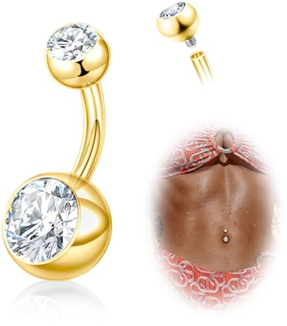 DAI JY Titanium Belly Button Rings, 14G Belly Button Piercing 14mm 12mm 10mm 8mm Short Long Belly Ring Cubic Zirconia Internally Threaded Navel Piercing Jewelry for Women Men