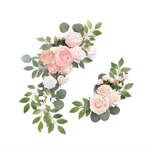 Zymjzbetic Konstgjorda blommor kit för bröllopsbågar 2 st konstgjorda blommor för rosett bröllop, rosa och blå girlang gardiner för dekorationer(2)