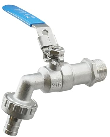 Grifo con giratorio esférica – en acero inoxidable V4 A – PN 16 – Aire comprimido – G 1/2  – 3/4 ' – G 1 – para el jardín