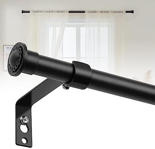 Bâton de rideau noir givré 16 mm, 71 bis 110 cm, tringle à rideau blanc pour fenêtre simple avec supports, réglable tringle pour rideau de fenêtre