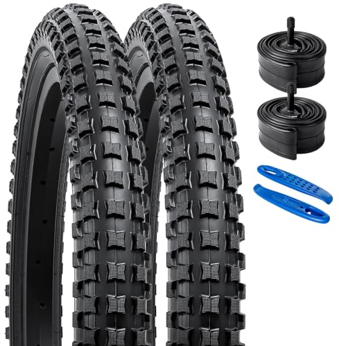 YunSCM 2Pcs Pieghevole 20 pollici pneumatici 20x2.35 ETRTO 58-406 e 2Pcs 20 pollici Camera d'aria AV32mm valvola Schrader, compatibile Bicicletta 20x2.35 20x2.40 Copertoni e Camera d'aria