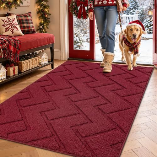 Biscpro Door Mat, 90x150cm DoorMat Indoor Washable, Doormat Indoor Dirt Trapper Non-slip,Absorbent Inside Entrance Rug Mat for Entryway,Patio,Garden,Laundry Room,Pets - Red