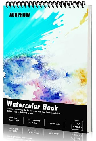 Aunphuw Aquarellpapier A4 Aquarellblock 240g Zeichenblock, 30 Blatt Aquarell Papier 100% Holz Zellstoff A4 Malblock Watercolor Paper Pad für Wasserfarben Aquarellmalerei und Skizzieren