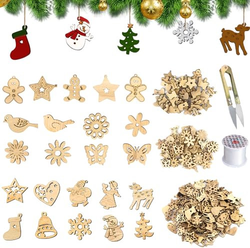 Weihnachtsbasteln Weihnachtsbaum Deko Holz Holzanhänger zum Bemalen Weihnachten Anhänger Weihnachtsanhänger Holz Baumschmuck Basteln Weihnachtsdeko (Weihnachtsbasteln 1+2+5)