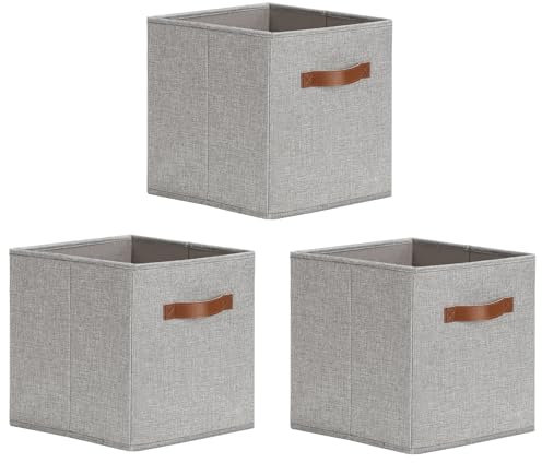 Cinnani Aufbewahrungsbox Stoff 3er Set, 30x30x30 cm Boxen Aufbewahrung, Aufbewahrungskorb Grau, Faltboxen, Organizer Box, Regalkörbe, Aufbewahrungswürfel für Kallax Regal Boxen und Schrank