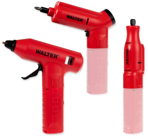 WALTER 3-in-1 Akku-Multitool: Vielseitige Gravur-, Schleif-, Klebe- und Schraubgeräte. USB Typ C Aufladung - Heißklebepistole, Akku-Schraubendreher, Schleifer Inkl. Bits und umfangreichem Zubehör.