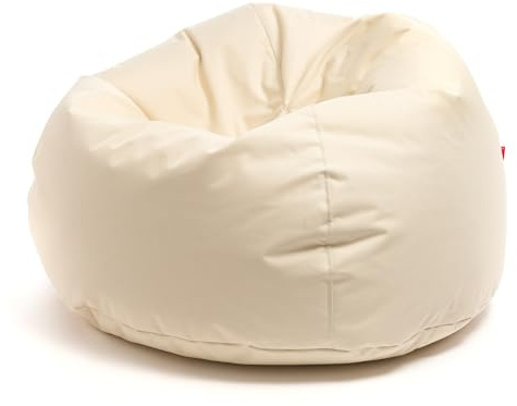 Ecopuf - Pouf Poltrona Sacco Crema Taglia L - Puffo Per Sedersi da Esterno e Interno - Puff in Tessuto Antistrappo Impermeabile - Imbottitura in Palline di Polistirolo - Dim 95x65 cm