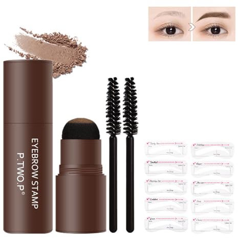 Augenbrauen Stempel Wasserdicht, Augenbrauen Stempel Set, Eyebrow Stamp, 10 Sätze Wiederverwendbaren Augenbrauen Schablonen 2 Augenbrauen Stift Pinsel, Ugenbraue Wasserdicht Stempel, Hellbraun
