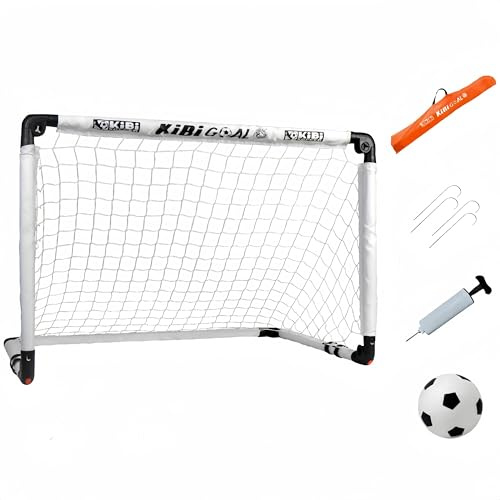 KiBiGOAL Kids Football Goal Set, Portable Foldable Kids Goals for the Garden + Indoor + Outdoor Children Football Toy(35.43in x 23.62 Goals White + 15cm Ball)