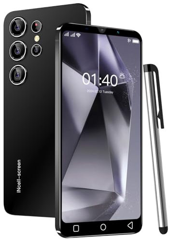 QrZrQ Smartphones Bon marché, 5,0 Pouces, Double Carte Double Caméra, Quad Core, ROM 16GB 【Extensible à 128GB】, Support GPS/WiFi/Bluetooth/FM, Téléphone déverrouillé par Le visag (S24Ultra-Black)
