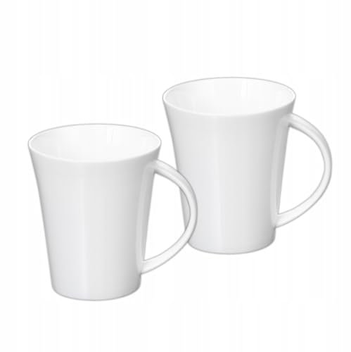 Wilmax - Tasses à thé et à café - Lot de 2-380 ml - Mug à café en porcelaine - Lot pour thé, café, cappuccino - porcelaine - Blanc