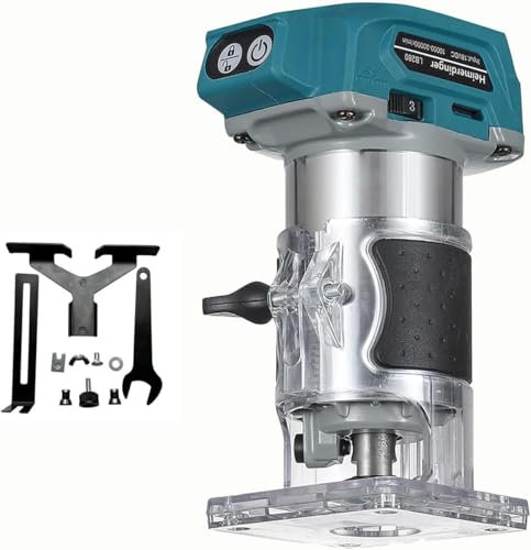 ONEVAN Akku Oberfräse für Makita 18V Akkus, Kantenfräse Elektrisch Einhandfräse, 6-Gang 10000-30000 U/MIN Bürstenlos Holzfräse Fräsmaschine, mit 3 Spannzangen 6mm, 6,35mm, 8mm (ohne Batterie)